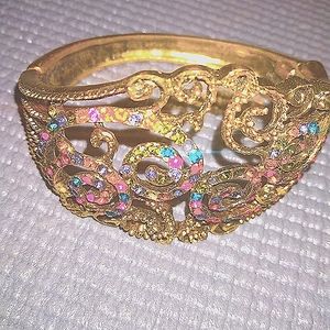 Gold tone rhinestone cuff bracelet